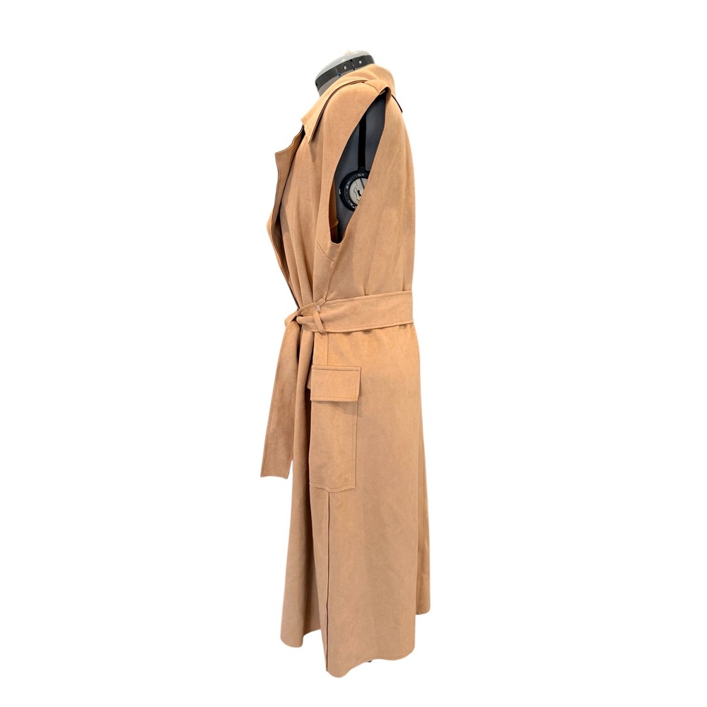 Solitaire Ravi Khosla Womens XL Tan Faux Suede Longline Vest Belted Duster NWT - Picture 4 of 8